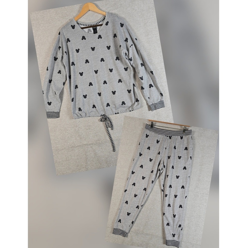 Disney Mickey Mouse Pajama Set Womens Medium Grey Heathered Loungewear 2PC